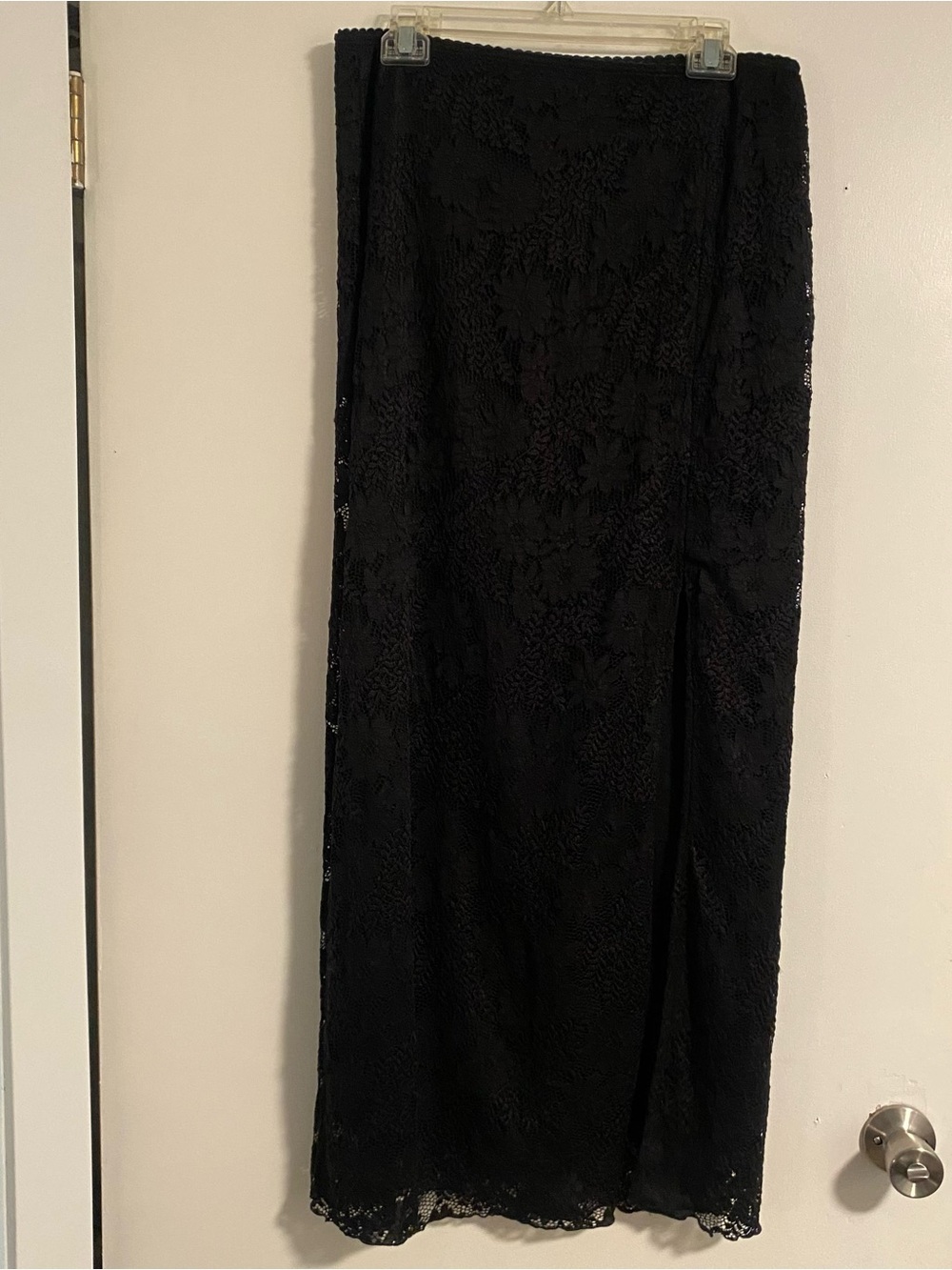 VTG Floral Crochet Lace Maxi Skirt Long Women’s XL Black Boho Whimsy Goth Fairy